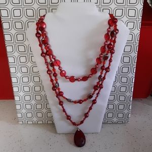 Red Crystal and Bead with Pendant Necklace